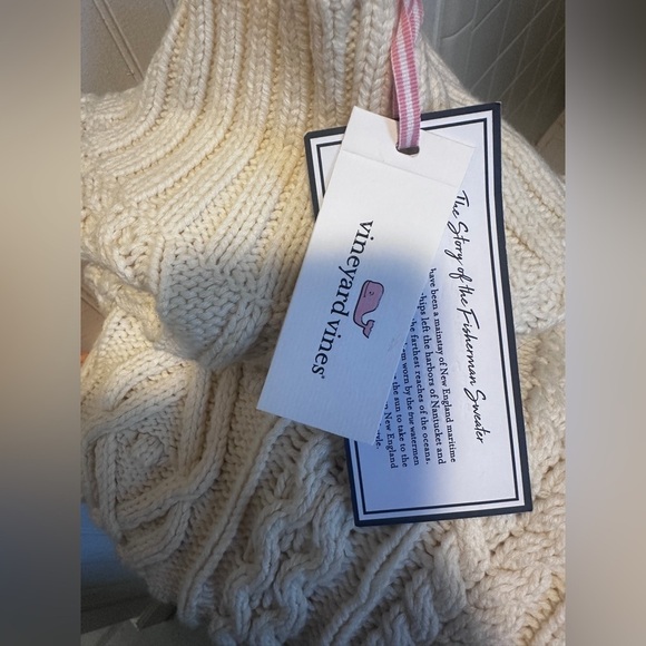 Vineyard Vines M Women’s Tipped Fisherman Mock Neck Sweater Cream Cable Knit - Picture 10 of 12